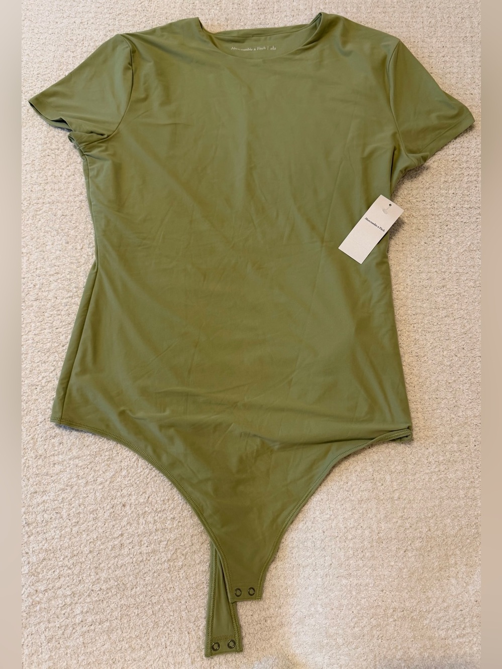 Abercrombie & Fitch Soft Matte Seamless Short Sleeve Tee Bodysuit Olive Green L